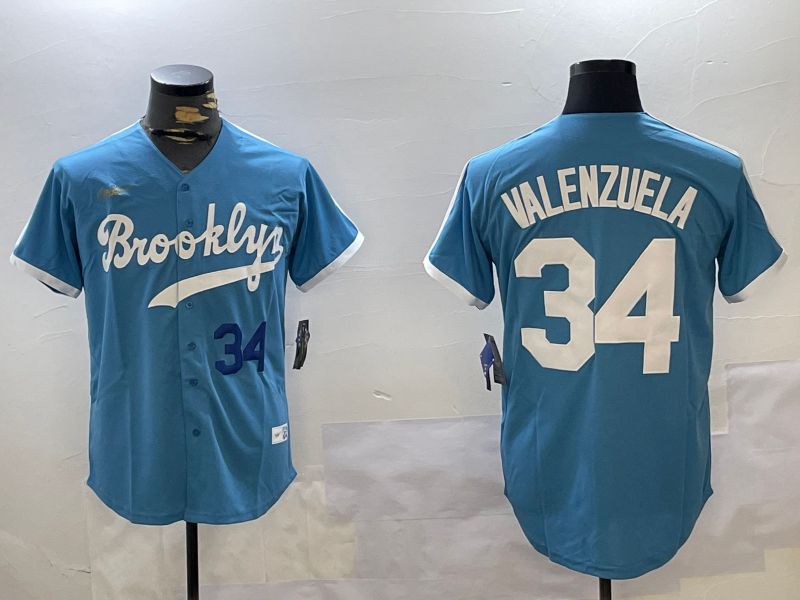Men Los Angeles Dodgers #34 Valenzuela Light Blue Game 2024 Nike MLB Jersey style 10291->los angeles dodgers->MLB Jersey